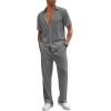 imageCOOFANDY Mens 2 Piece Outfit Casual Short Sleeve Button Down Shirt Beach Summer Loose Pant SetsDark Grey