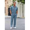imageCOOFANDY Mens 2 Piece Outfit Casual Short Sleeve Button Down Shirt Beach Summer Loose Pant SetsGrey Blue