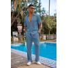 imageCOOFANDY Mens 2 Piece Outfit Casual Short Sleeve Button Down Shirt Beach Summer Loose Pant SetsGrey Blue