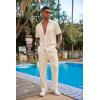 imageCOOFANDY Mens 2 Piece Outfit Casual Short Sleeve Button Down Shirt Beach Summer Loose Pant SetsKhaki