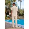 imageCOOFANDY Mens 2 Piece Outfit Casual Short Sleeve Button Down Shirt Beach Summer Loose Pant SetsKhaki