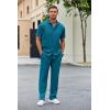 imageCOOFANDY Mens 2 Piece Outfit Casual Short Sleeve Button Down Shirt Beach Summer Loose Pant SetsLake Blue