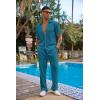 imageCOOFANDY Mens 2 Piece Outfit Casual Short Sleeve Button Down Shirt Beach Summer Loose Pant SetsLake Blue