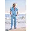 imageCOOFANDY Mens 2 Piece Outfit Casual Short Sleeve Button Down Shirt Beach Summer Loose Pant SetsLight Blue