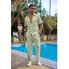 imageCOOFANDY Mens 2 Piece Outfit Casual Short Sleeve Button Down Shirt Beach Summer Loose Pant SetsLight Green