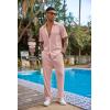 imageCOOFANDY Mens 2 Piece Outfit Casual Short Sleeve Button Down Shirt Beach Summer Loose Pant SetsLight Pink