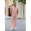 imageCOOFANDY Mens 2 Piece Outfit Casual Short Sleeve Button Down Shirt Beach Summer Loose Pant SetsLight Pink