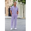 imageCOOFANDY Mens 2 Piece Outfit Casual Short Sleeve Button Down Shirt Beach Summer Loose Pant SetsLight Purple