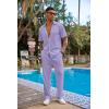 imageCOOFANDY Mens 2 Piece Outfit Casual Short Sleeve Button Down Shirt Beach Summer Loose Pant SetsLight Purple