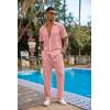 imageCOOFANDY Mens 2 Piece Outfit Casual Short Sleeve Button Down Shirt Beach Summer Loose Pant SetsPink