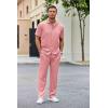 imageCOOFANDY Mens 2 Piece Outfit Casual Short Sleeve Button Down Shirt Beach Summer Loose Pant SetsPink