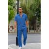 imageCOOFANDY Mens 2 Piece Outfit Casual Short Sleeve Button Down Shirt Beach Summer Loose Pant SetsRoyal Blue