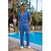 imageCOOFANDY Mens 2 Piece Outfit Casual Short Sleeve Button Down Shirt Beach Summer Loose Pant SetsRoyal Blue