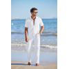imageCOOFANDY Mens 2 Piece Outfit Casual Short Sleeve Button Down Shirt Beach Summer Loose Pant SetsWhite