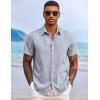 imageCOOFANDY Mens Button Down Shirts Short Sleeve Casual Shirts Summer Beach Shirts Vacation Wedding Shirts with PocketLight Denim Blue