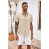 imageCOOFANDY Mens Button Down Shirts Short Sleeve Casual Shirts Summer Beach Shirts Vacation Wedding Shirts with PocketLight Khaki