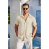 imageCOOFANDY Mens Casual Button Down Shirts Short Sleeve Textured Summer Beach Shirt with PocketBeige