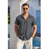 imageCOOFANDY Mens Casual Button Down Shirts Short Sleeve Textured Summer Beach Shirt with PocketDark Grey