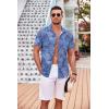 imageCOOFANDY Mens Casual Button Down Shirts Short Sleeve Textured Summer Beach Shirt with PocketGray Blueleaves