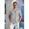 imageCOOFANDY Mens Casual Button Down Shirts Short Sleeve Textured Summer Beach Shirt with PocketLight Grey
