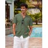 imageCOOFANDY Mens Hawaiian Shirt Short Sleeve Buttoon Down Shirts Casual Tropical Floral Summer Linen ShirtsArmy Green