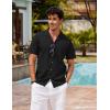 imageCOOFANDY Mens Hawaiian Shirt Short Sleeve Buttoon Down Shirts Casual Tropical Floral Summer Linen ShirtsBlack