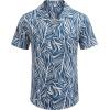 imageCOOFANDY Mens Hawaiian Shirt Short Sleeve Buttoon Down Shirts Casual Tropical Floral Summer Linen ShirtsBlue Leaves