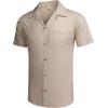 imageCOOFANDY Mens Hawaiian Shirt Short Sleeve Buttoon Down Shirts Casual Tropical Floral Summer Linen ShirtsKhaki