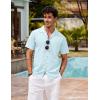 imageCOOFANDY Mens Hawaiian Shirt Short Sleeve Buttoon Down Shirts Casual Tropical Floral Summer Linen ShirtsLight Blue