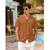 imageCOOFANDY Mens Hawaiian Shirt Short Sleeve Buttoon Down Shirts Casual Tropical Floral Summer Linen ShirtsLight Brown