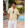 imageCOOFANDY Mens Hawaiian Shirt Short Sleeve Buttoon Down Shirts Casual Tropical Floral Summer Linen ShirtsLight Khaki