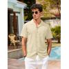 imageCOOFANDY Mens Hawaiian Shirt Short Sleeve Buttoon Down Shirts Casual Tropical Floral Summer Linen ShirtsLight Khaki