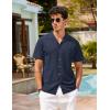 imageCOOFANDY Mens Hawaiian Shirt Short Sleeve Buttoon Down Shirts Casual Tropical Floral Summer Linen ShirtsNavy Blue
