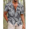 imageCOOFANDY Mens Hawaiian Shirt Short Sleeve Buttoon Down Shirts Casual Tropical Floral Summer Linen ShirtsPalm Leafgrey