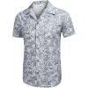 imageCOOFANDY Mens Hawaiian Shirt Short Sleeve Buttoon Down Shirts Casual Tropical Floral Summer Linen ShirtsPalm Leaflight Blue