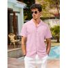 imageCOOFANDY Mens Hawaiian Shirt Short Sleeve Buttoon Down Shirts Casual Tropical Floral Summer Linen ShirtsPink