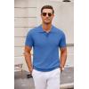 imageCOOFANDY Mens Knit Polo Shirts Casual Short Sleeve Button Down Polo Shirt Classic Golf ShirtsBlue
