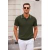 imageCOOFANDY Mens Knit Polo Shirts Casual Short Sleeve Button Down Polo Shirt Classic Golf ShirtsEarmy Green White Striped