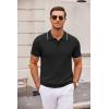 imageCOOFANDY Mens Knit Polo Shirts Casual Short Sleeve Button Down Polo Shirt Classic Golf ShirtsEblack White Striped