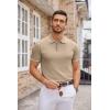 imageCOOFANDY Mens Knit Polo Shirts Casual Short Sleeve Button Down Polo Shirt Classic Golf ShirtsEkhaki White Striped