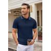 imageCOOFANDY Mens Knit Polo Shirts Casual Short Sleeve Button Down Polo Shirt Classic Golf ShirtsEnavy Blue White Striped