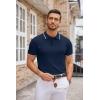 imageCOOFANDY Mens Knit Polo Shirts Casual Short Sleeve Button Down Polo Shirt Classic Golf ShirtsEnavy Blue White Striped