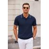 imageCOOFANDY Mens Knit Polo Shirts Casual Short Sleeve Button Down Polo Shirt Classic Golf ShirtsEnavy Blue White Striped