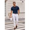imageCOOFANDY Mens Knit Polo Shirts Casual Short Sleeve Button Down Polo Shirt Classic Golf ShirtsEnavy Blue White Striped