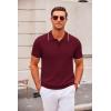 imageCOOFANDY Mens Knit Polo Shirts Casual Short Sleeve Button Down Polo Shirt Classic Golf ShirtsEwine Red White Striped