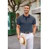 imageCOOFANDY Mens Knit Polo Shirts Casual Short Sleeve Button Down Polo Shirt Classic Golf ShirtsFnavy BlueWhite Striped