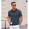 imageCOOFANDY Mens Knit Polo Shirts Casual Short Sleeve Button Down Polo Shirt Classic Golf ShirtsFnavy BlueWhite Striped