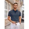 imageCOOFANDY Mens Knit Polo Shirts Casual Short Sleeve Button Down Polo Shirt Classic Golf ShirtsFnavy BlueWhite Striped