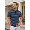 imageCOOFANDY Mens Knit Polo Shirts Casual Short Sleeve Button Down Polo Shirt Classic Golf ShirtsFnavy BlueWhite Striped