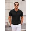 imageCOOFANDY Mens Knit Polo Shirts Casual Short Sleeve Button Down Polo Shirt Classic Golf ShirtsGblack Ribbing
